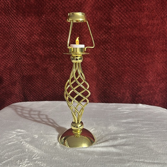 PartyLite Paragon Spiral Gold Tea Light Candle Holder Lamp Base. NO SHADE. 13.5” - Picture 4 of 12